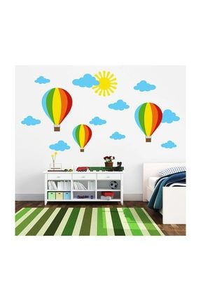 Renkli Uçan Balonlar, Bulutlar, Güneş Çocuk Odası Duvar Sticker KTÇCK23