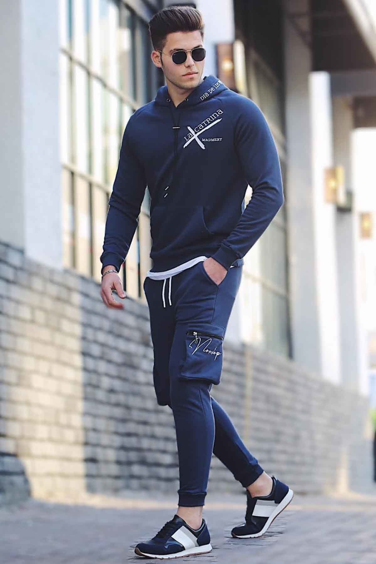 ست گرمکن مدل اسلیم فیت کلاه دار جیب دار کاپوت دار طرح چاپی مردانه مدمکست Madmext (برند ترکیه)