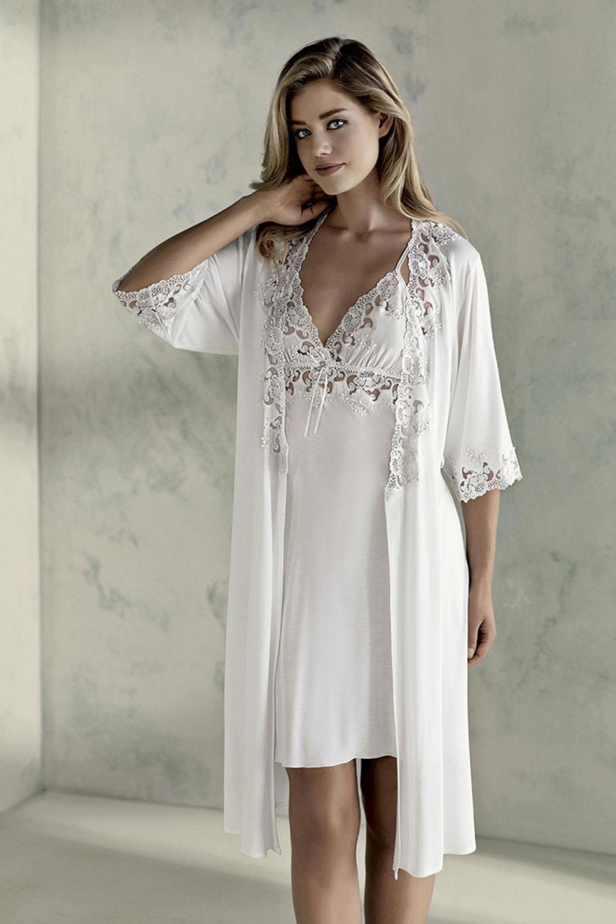 Espuar Altılı Penye Pamuklu Çiçek Işlemeli Çeyiz Gecelik Takımı