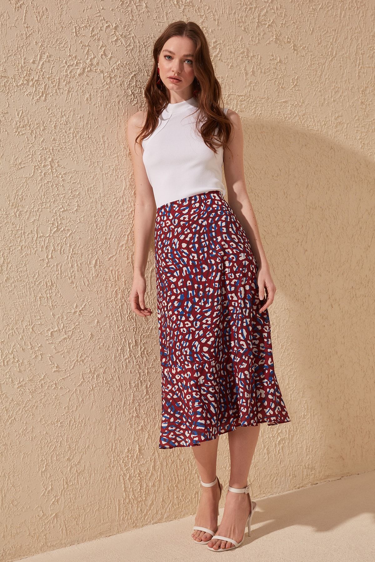 Trendyol Collection-Multi-Colored Flounced Viscose Fabric Animal Pattern Midi Woven Skirt TWOSS19FG0026 11