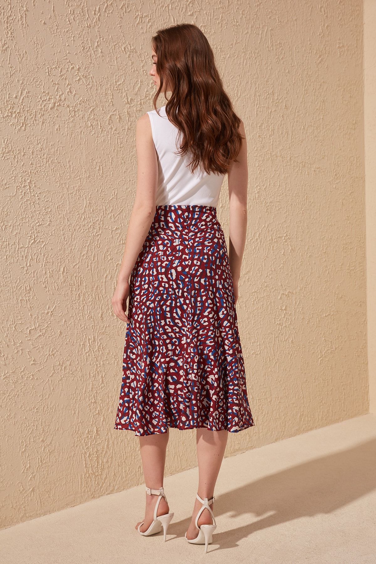 Trendyol Collection-Multi-Colored Flounced Viscose Fabric Animal Pattern Midi Woven Skirt TWOSS19FG0026 13