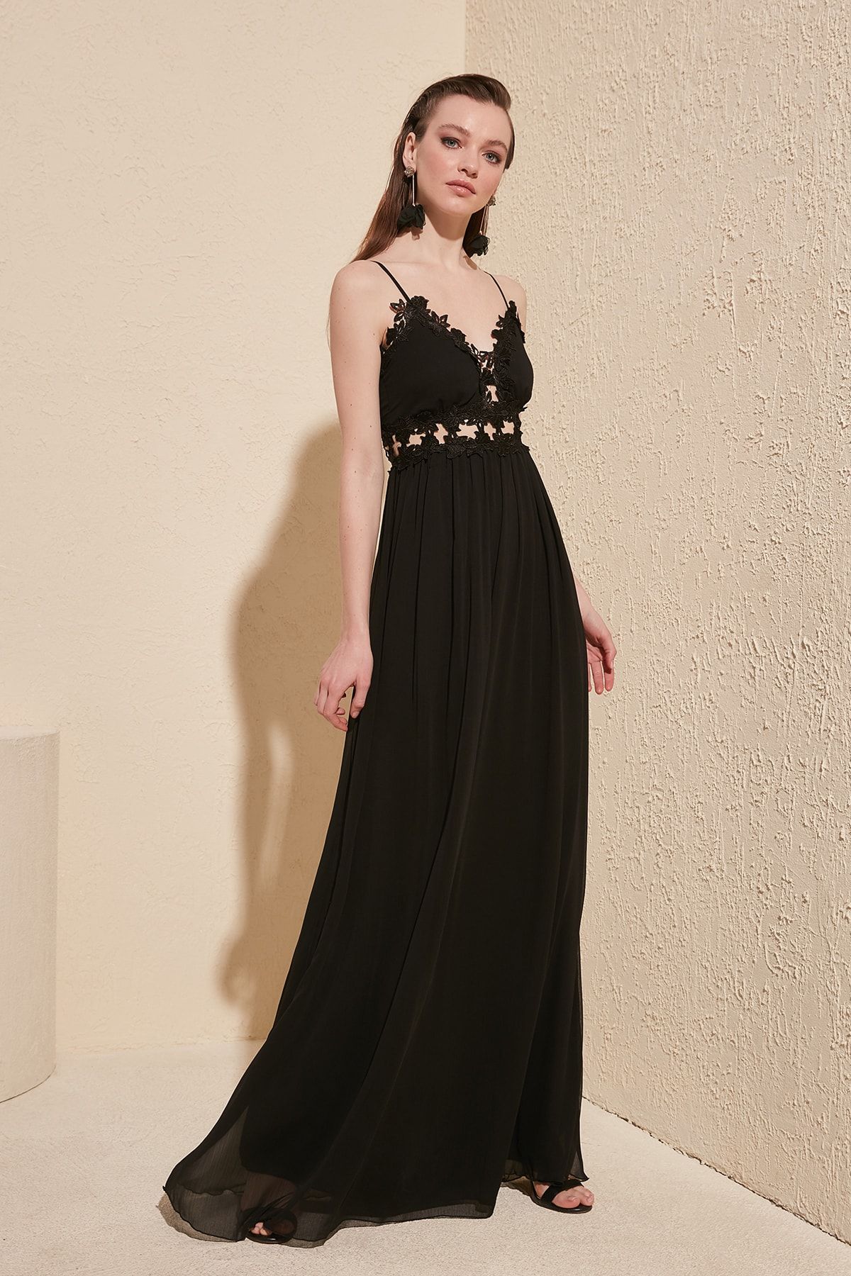 Adella Maxi Slip Black Lace Dress