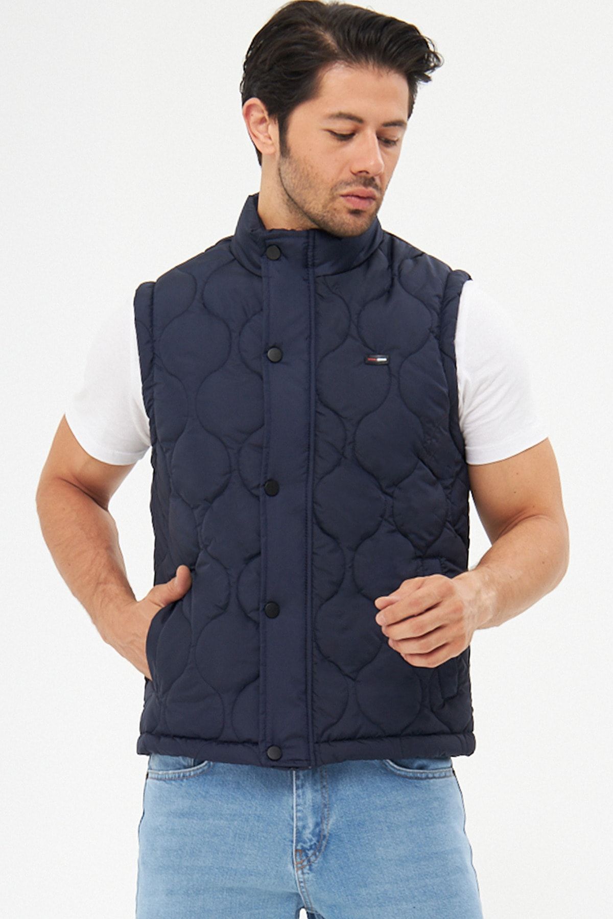 Mens navy blue new arrivals quilted vest