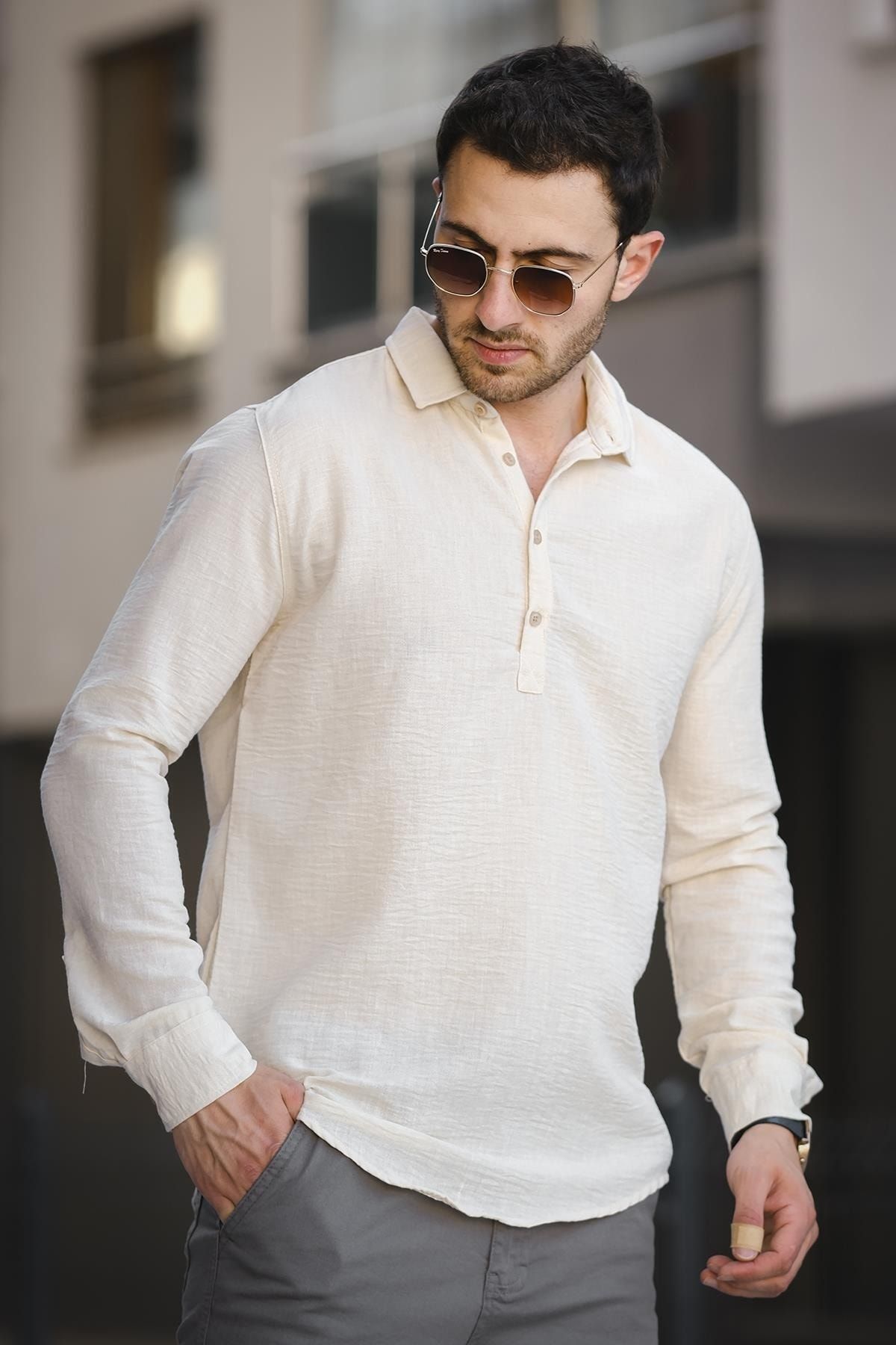 Oksit-Ανδρικό πουκάμισο Zanio Slim Fit Half Patch γιακά 5
