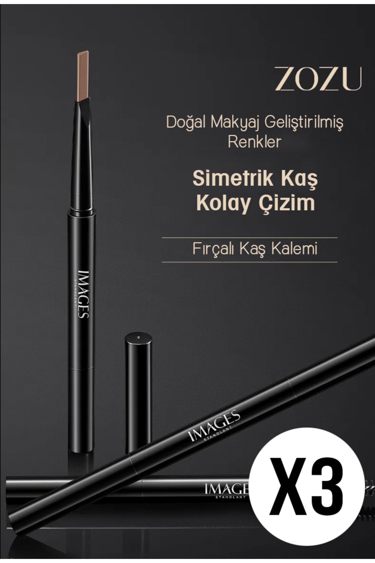 ZOZU-0.4Gr Light Coffee 3 Pcs - Images Series Two Prong Angled Eyebrow Pencil and Brush 1
