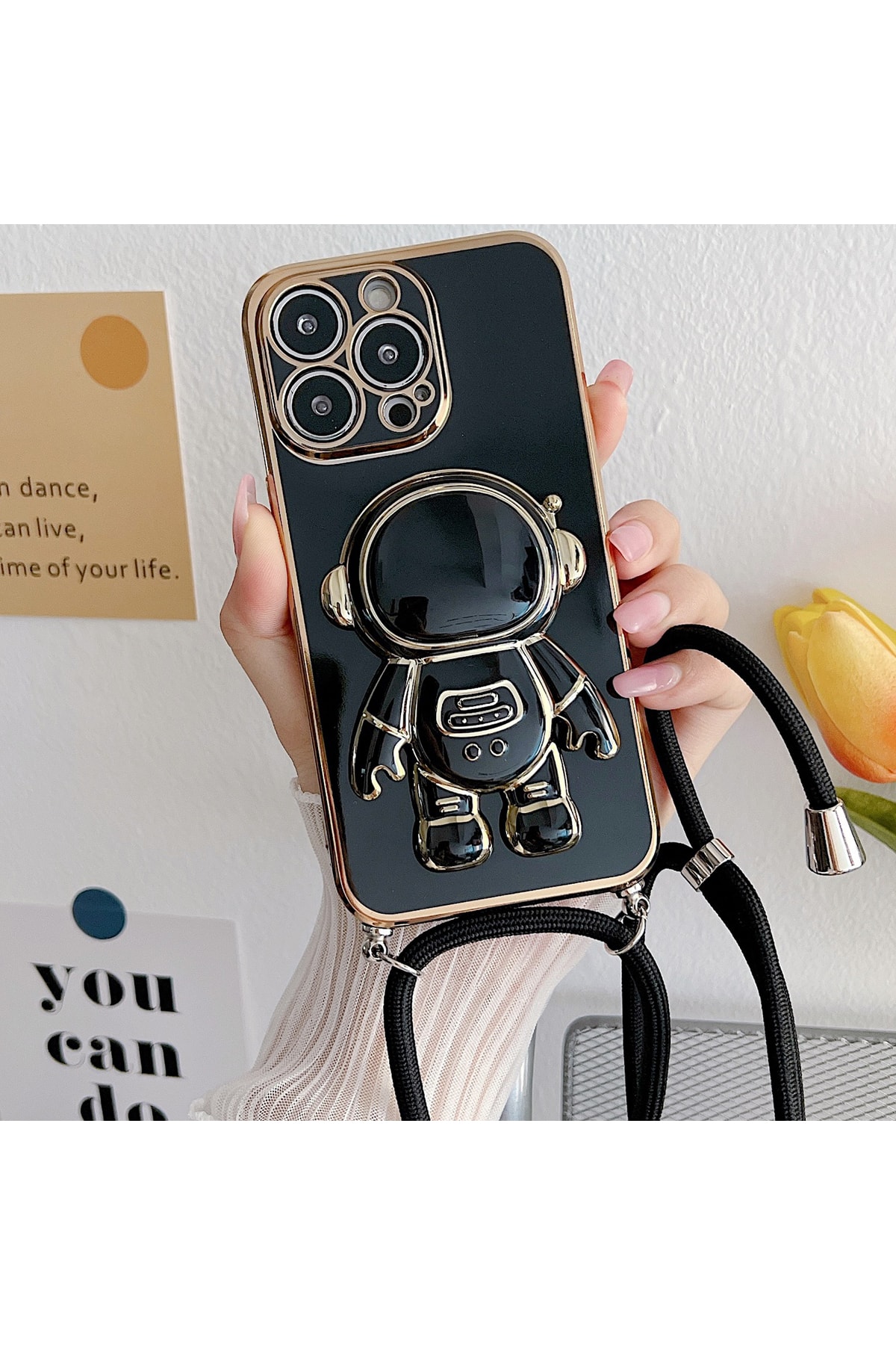 Astronaut Silicone Case with Lanyard Neck Strap Compatible with Galaxy M14 Pastel Color Epiphany Case