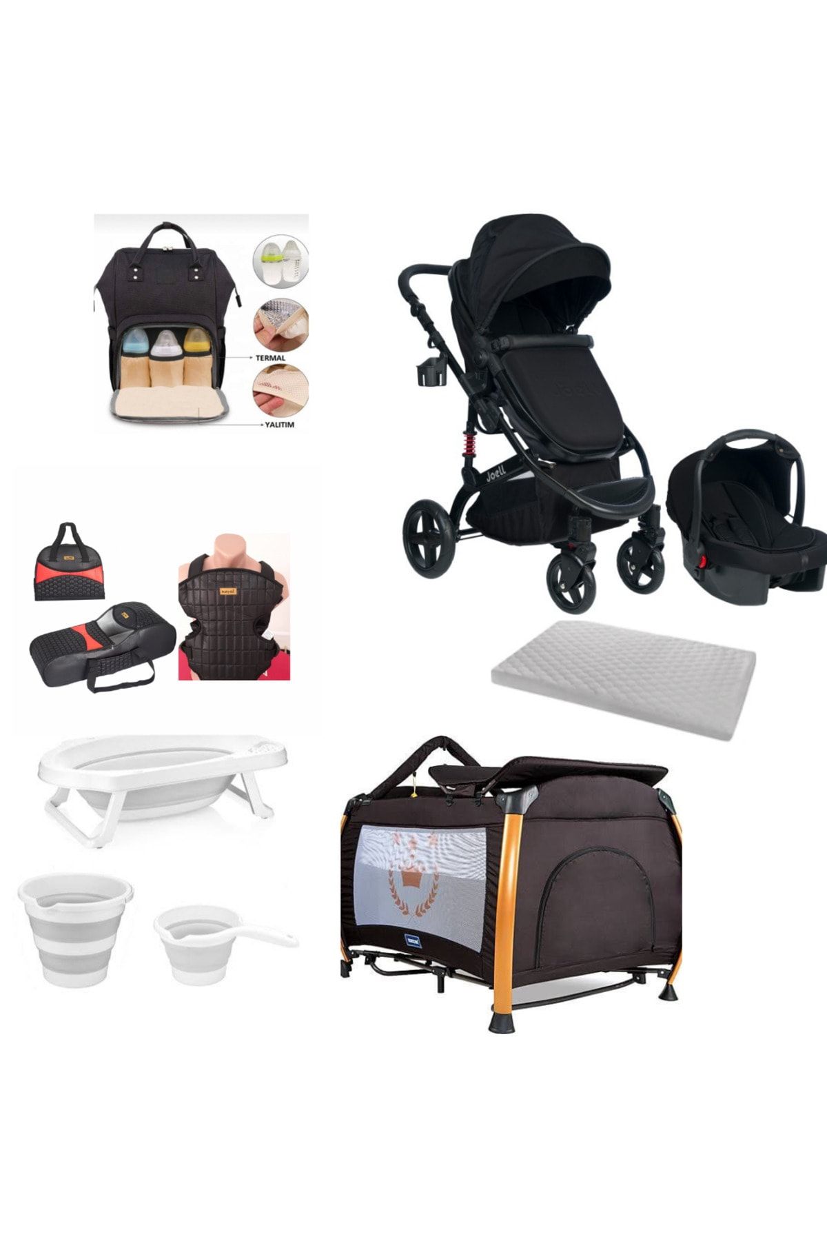 Joell Ayazkids Travel System, детская коляска, манеж, складной набор для ванной, люлька-кенгуру, 539494848HS