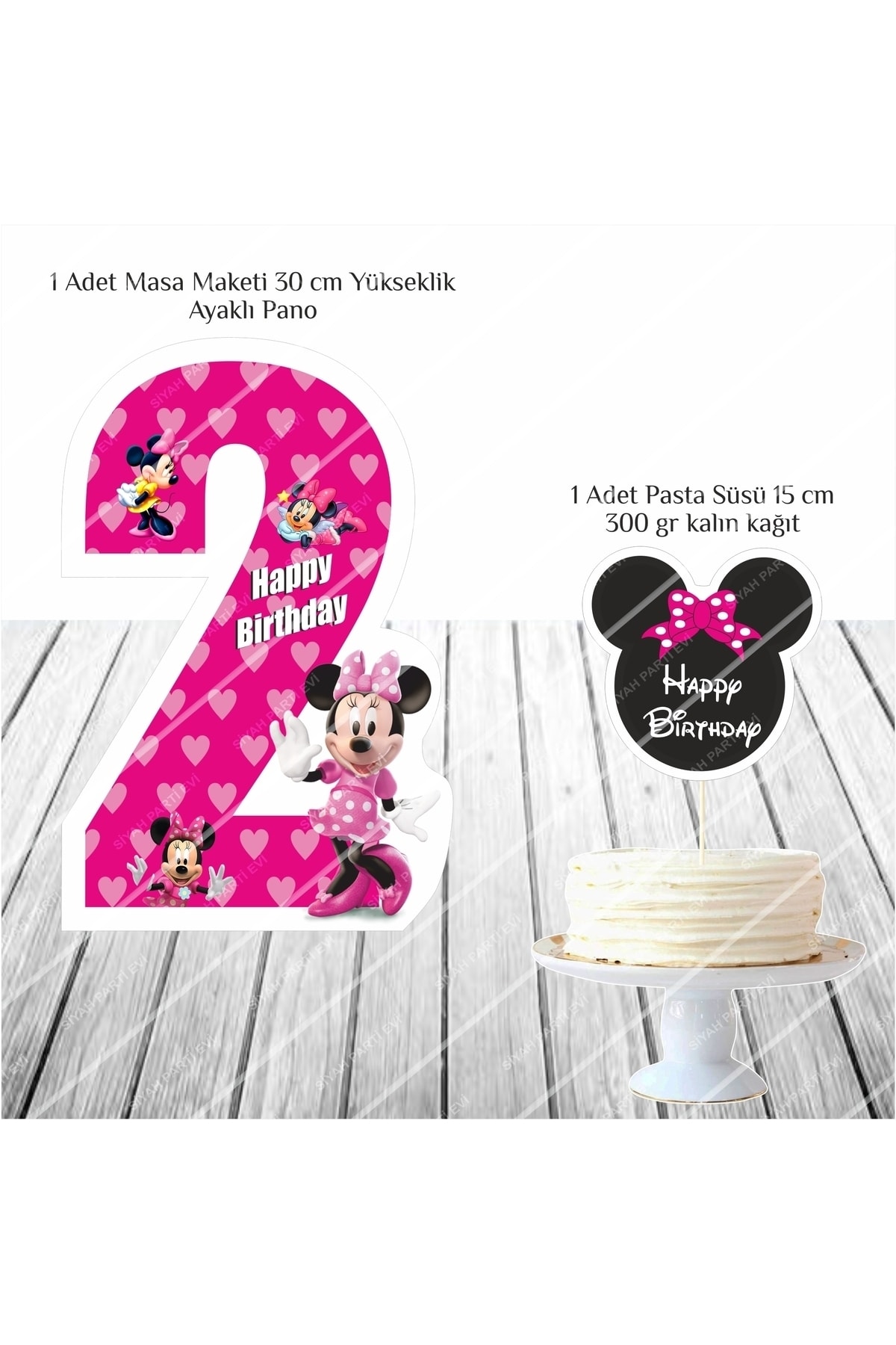 Minnie Mouse Pembe 2 Yaş Doğum Günü Masa Maketi / Pasta Süsü