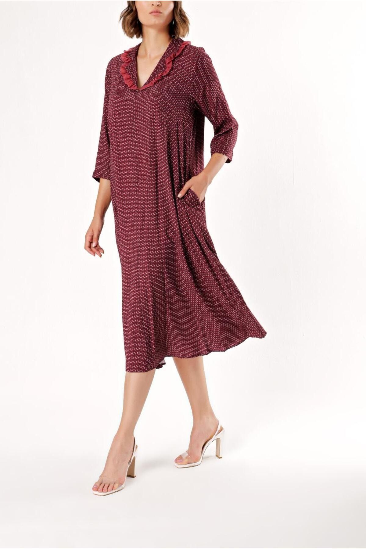 SOCIETA Burgundy Loose cut dress 93952 Trendyol