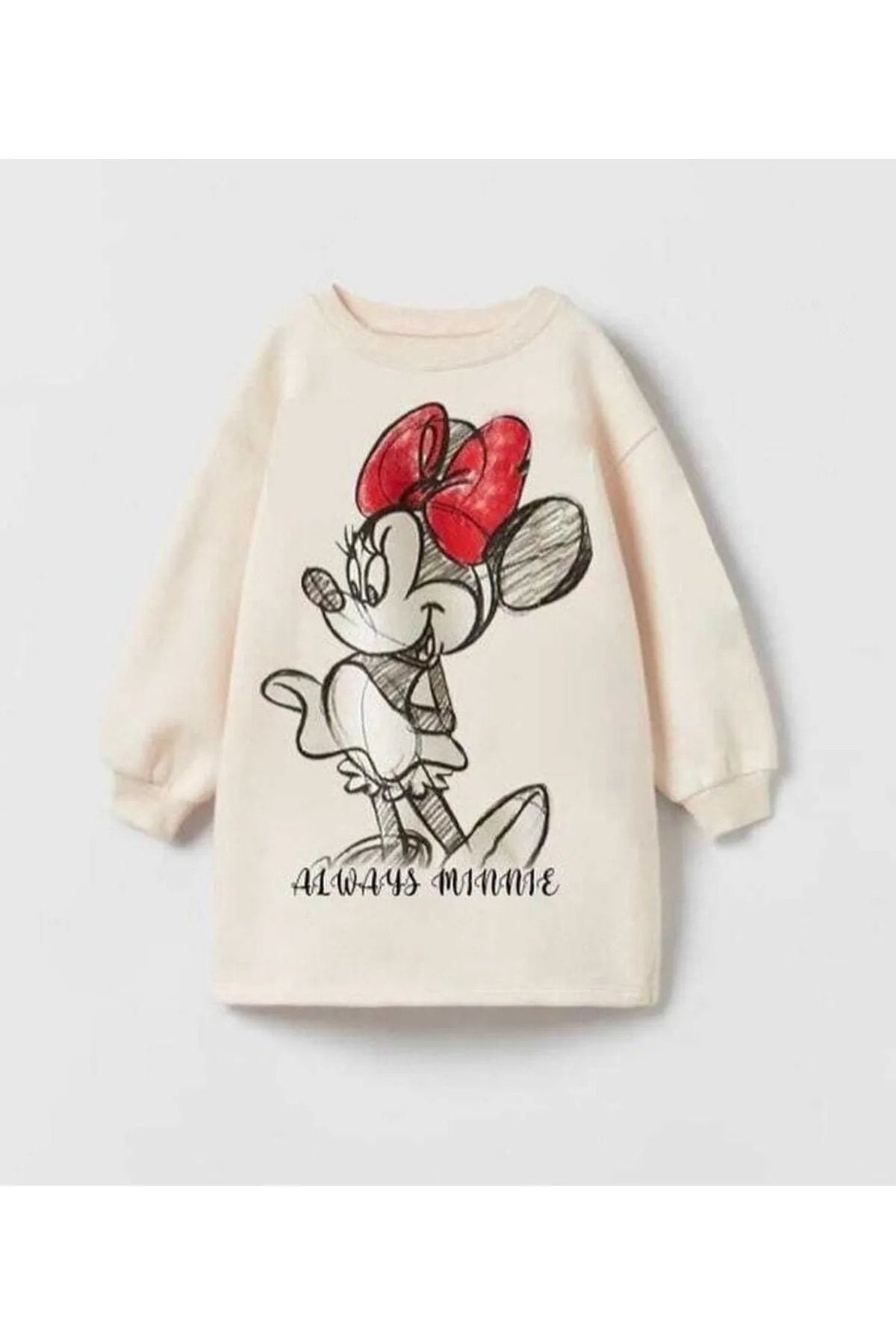 MANCY Minnie Mouse Be Happy Bask l K z Cocuk Sweatshirt Elbise Tunik