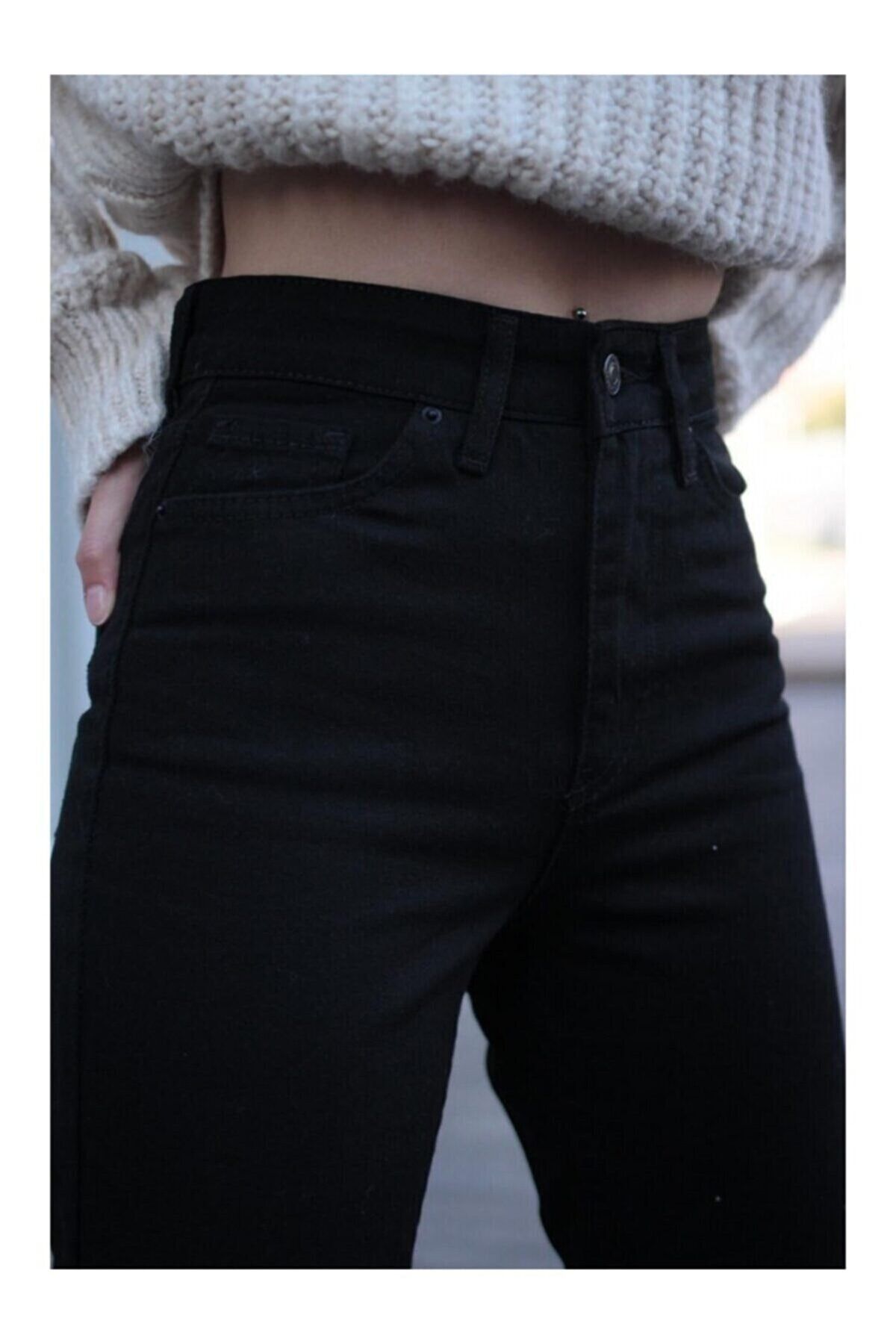 DRC trend-Tess Blugi Mom negri cu talie înaltă Pantaloni din denim elastic Power Lycra 4