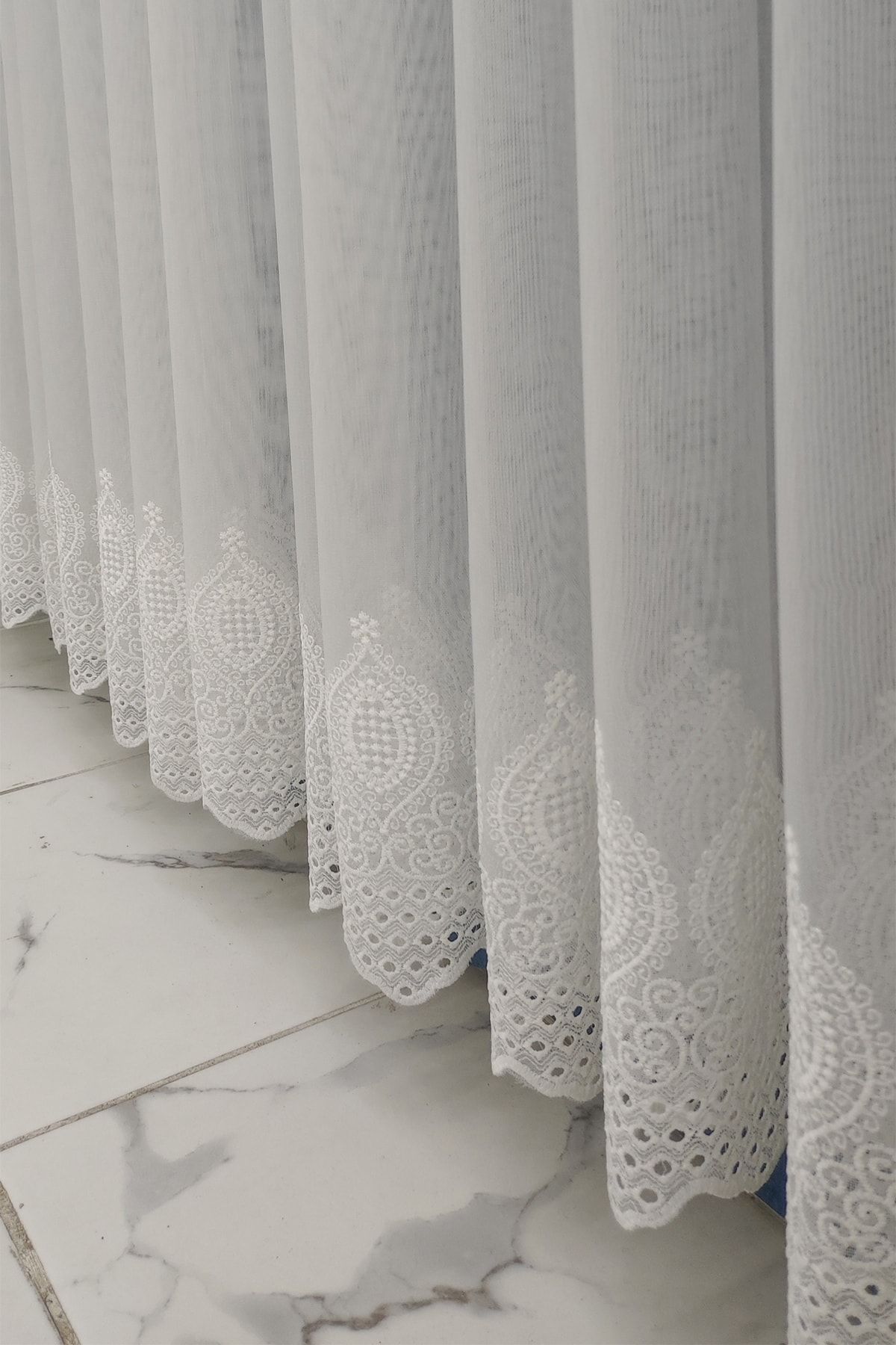 evihtiyaclarim by IOC-Linen Look Floor Does Not Require Ironing New Season Plain Skirt Embroidered 1x2 Sparsely Pleated Tulle Curtain 4
