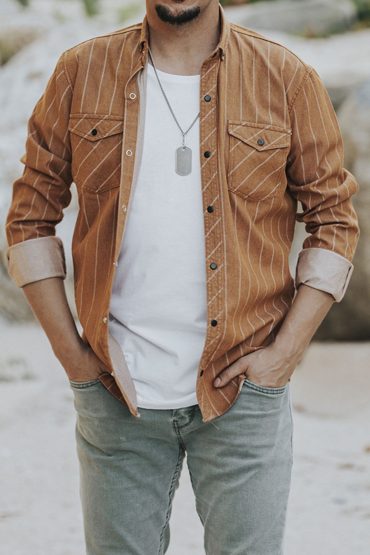 Mustard shirt outfit men online