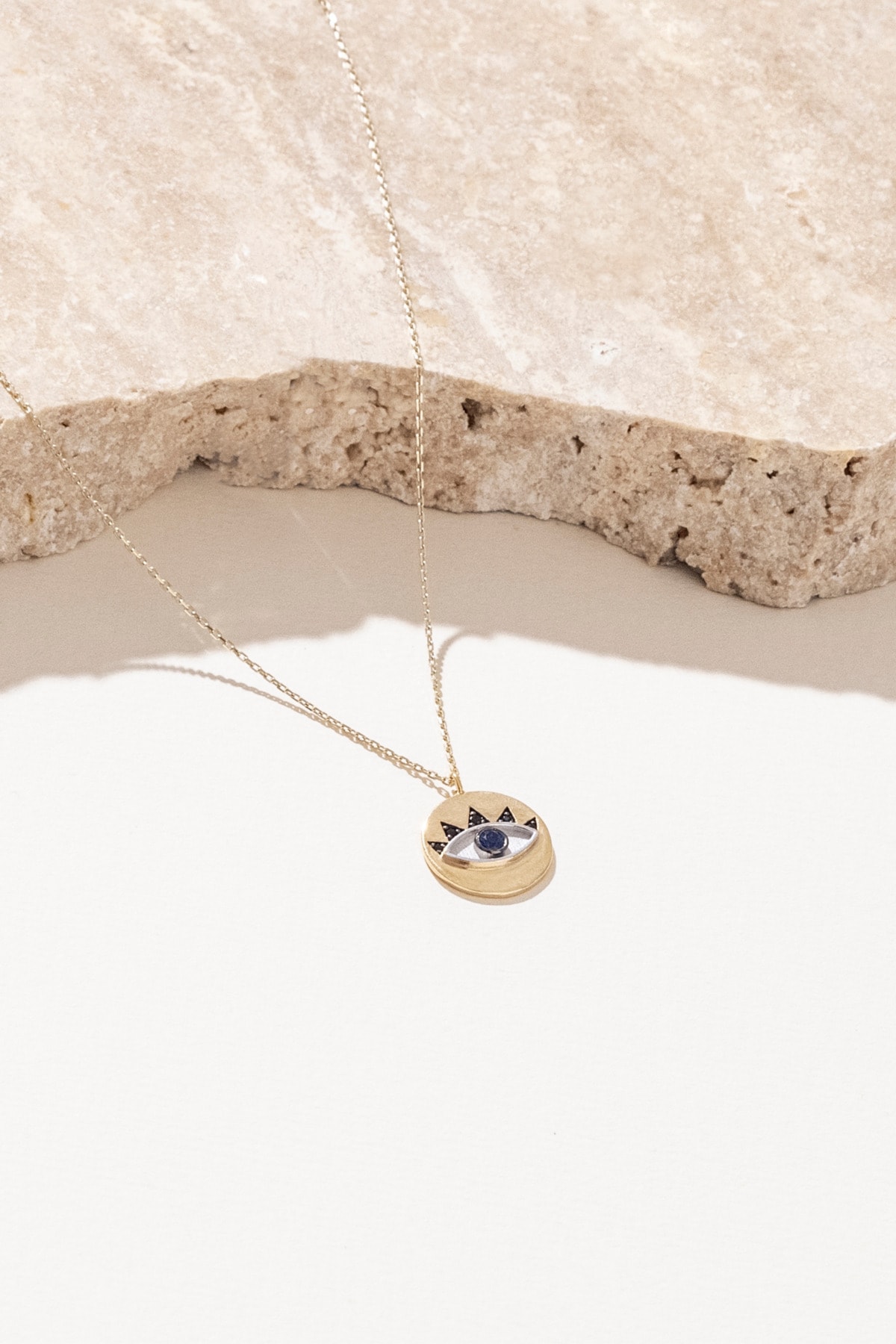 Safir Ve Siyah Zirkon Taşlı Queen's Eye 14k Altın Kaplama Gümüş Kolye