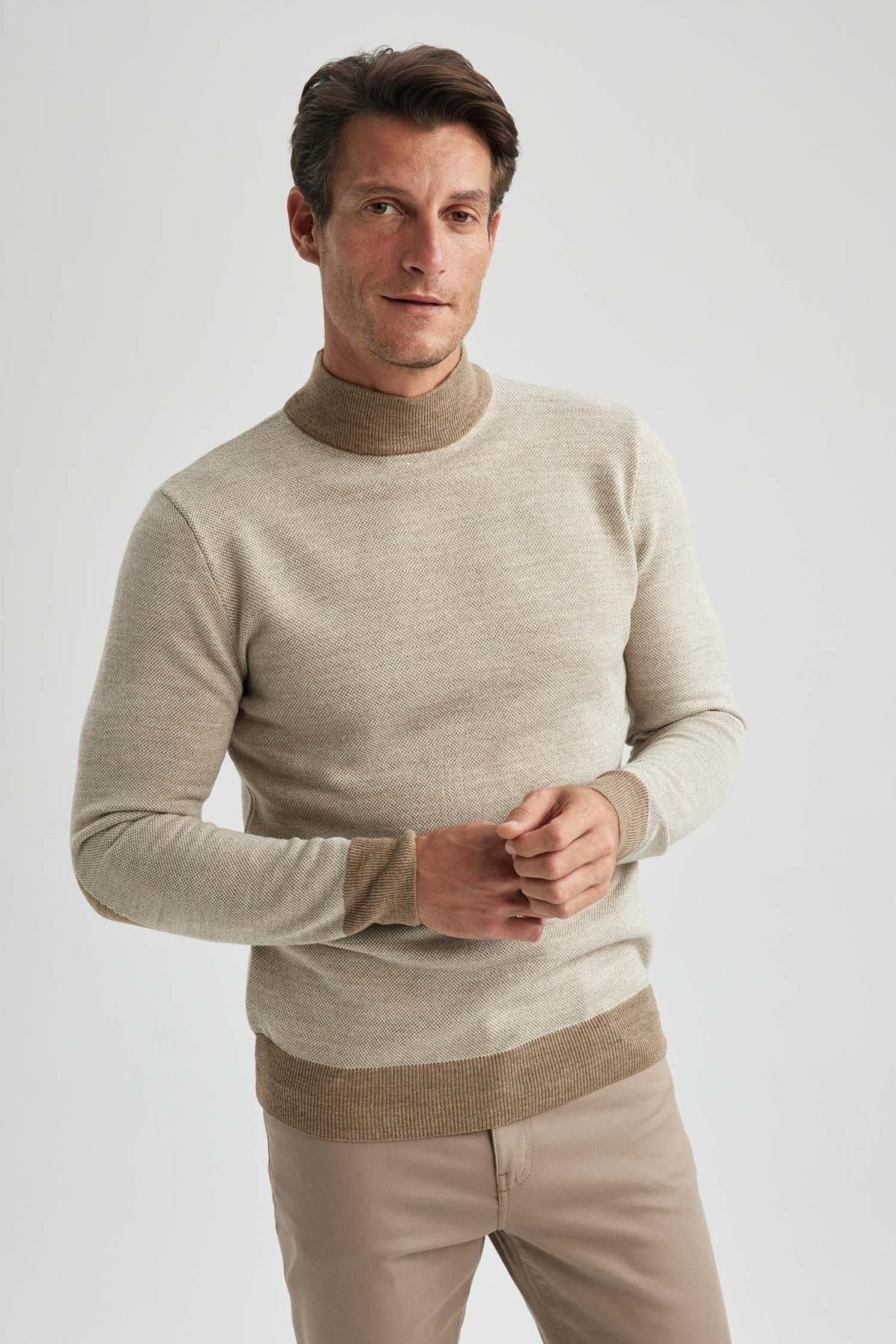 DeFacto-Regular Fit Color Block Turtleneck Sweater R9121Az23Wn 3