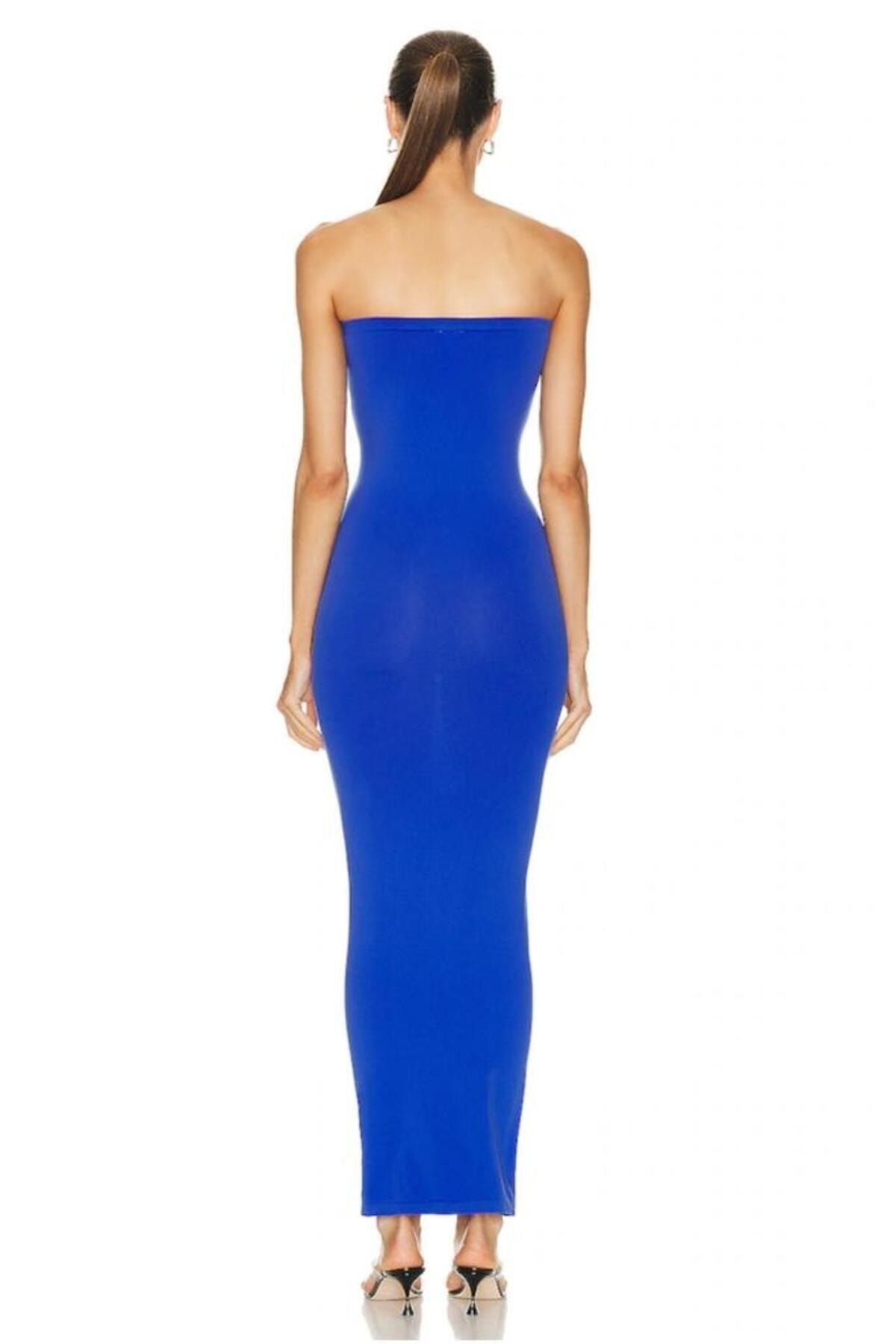 Zagrep-Rochie maxi Saks Blue, fără bretele, căptușită, fără vedere prin 3