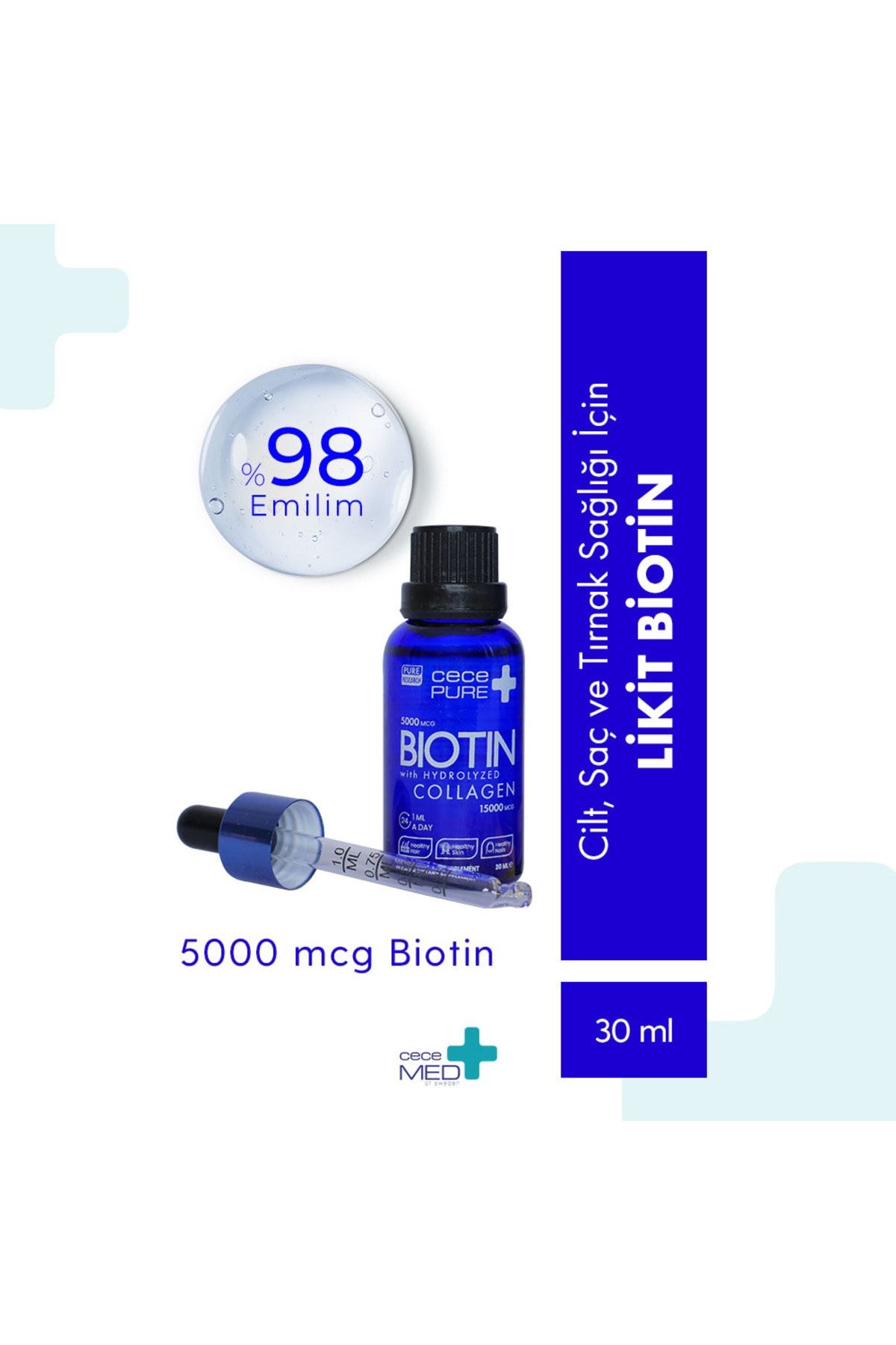 CECEMED-Cecepure Liquid Biotin 5000 Mcg 15000 Mcg Hydrolyzed Collagen Hair, Nail and Skin Vitamin 30 ml 2