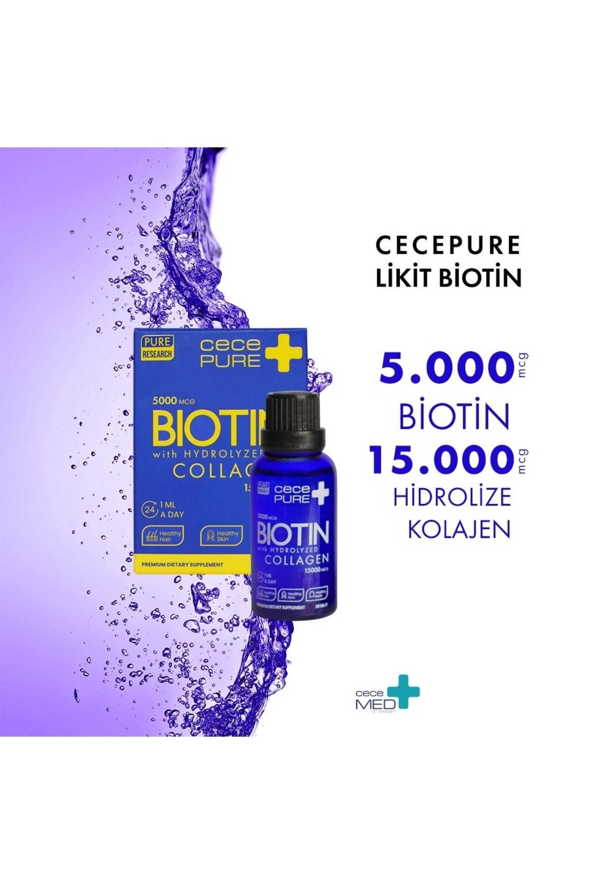 CECEMED-Cecepure Liquid Biotin 5000 Mcg 15000 Mcg Hydrolyzed Collagen Hair, Nail and Skin Vitamin 30 ml 3