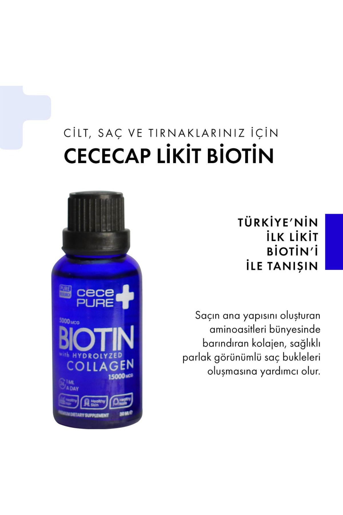 CECEMED-Cecepure Liquid Biotin 5000 Mcg 15000 Mcg Hydrolyzed Collagen Hair, Nail and Skin Vitamin 30 ml 4