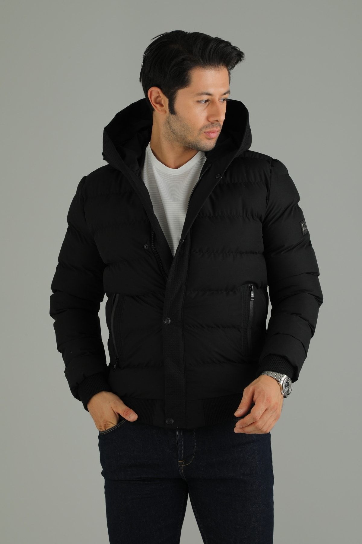 DESTINY GİYİM Men's Black Hooded Puffer Jacket - Trendyol