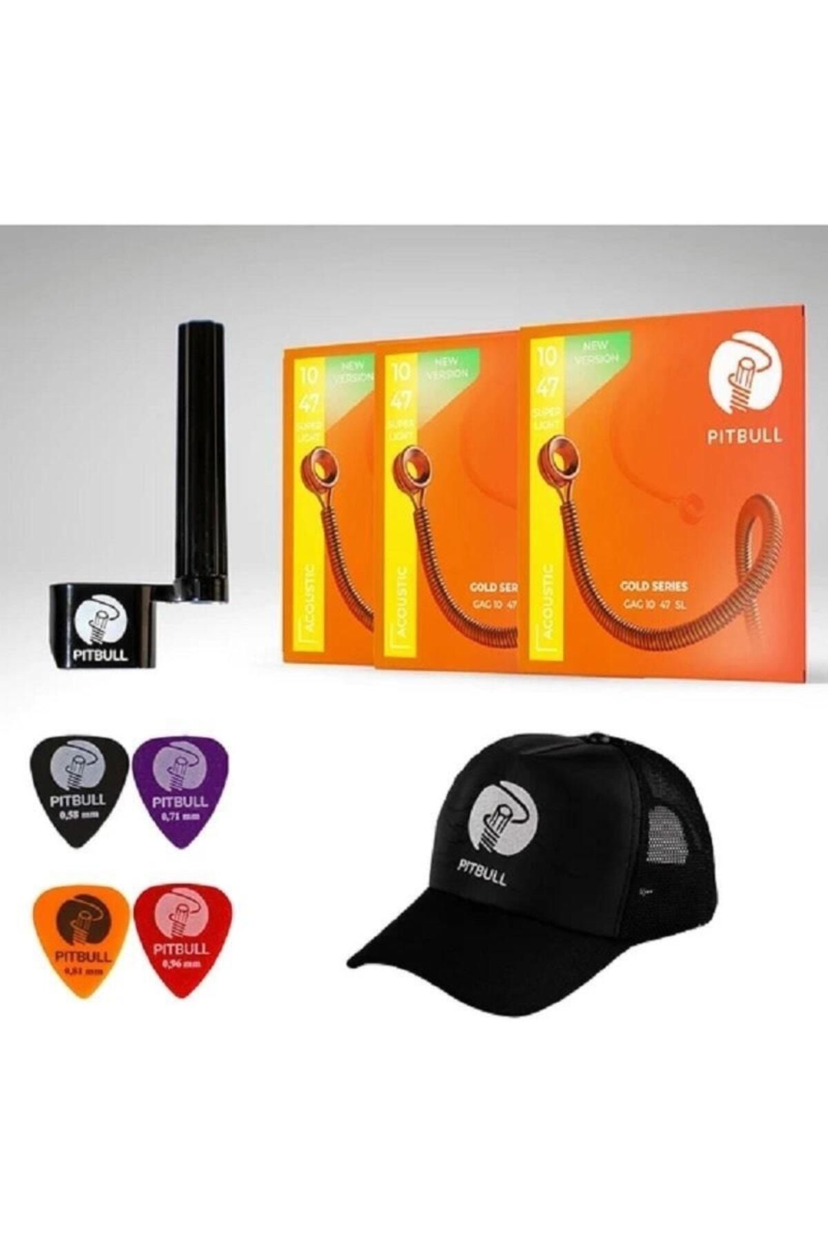 Pitbull Strings-Gold Series Acoustic Guitar String Set of 3 (String Winder 4 Pena Hat) Gag 10-47 Sl 3P Ssc 1