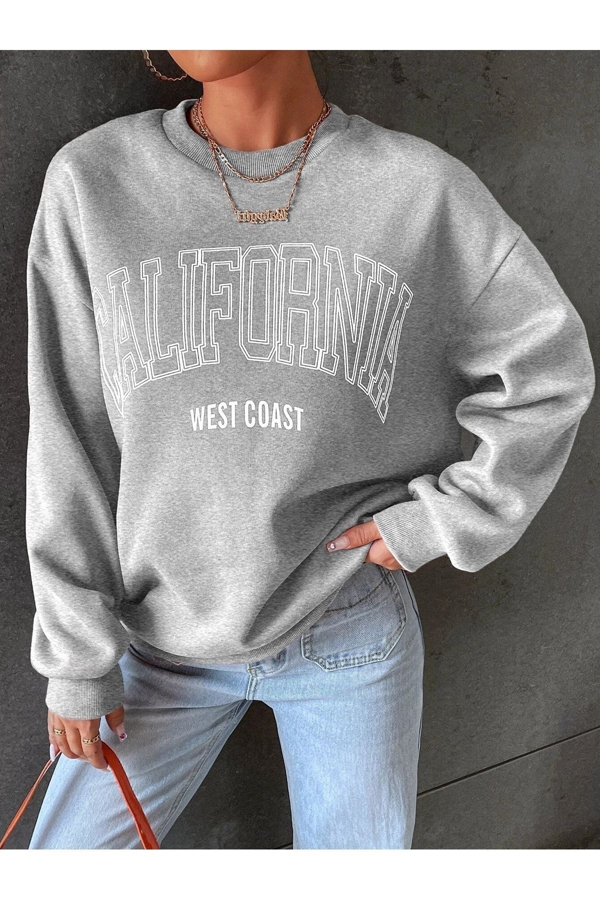MODAR CH California West Coast Sweatshirt Gray Printed Oversize