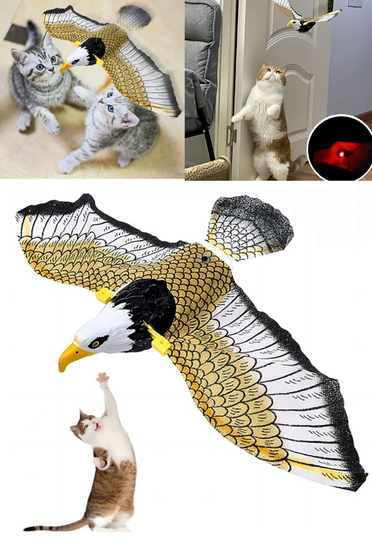 Kitchen Beauty Uçan Kartal Kedi Oyuncağı Sesli Hareketli Işıklı Sabitlenebilir İnteraktif Kuş Kedi Oyuncağı - Fiyatı, Yorumları