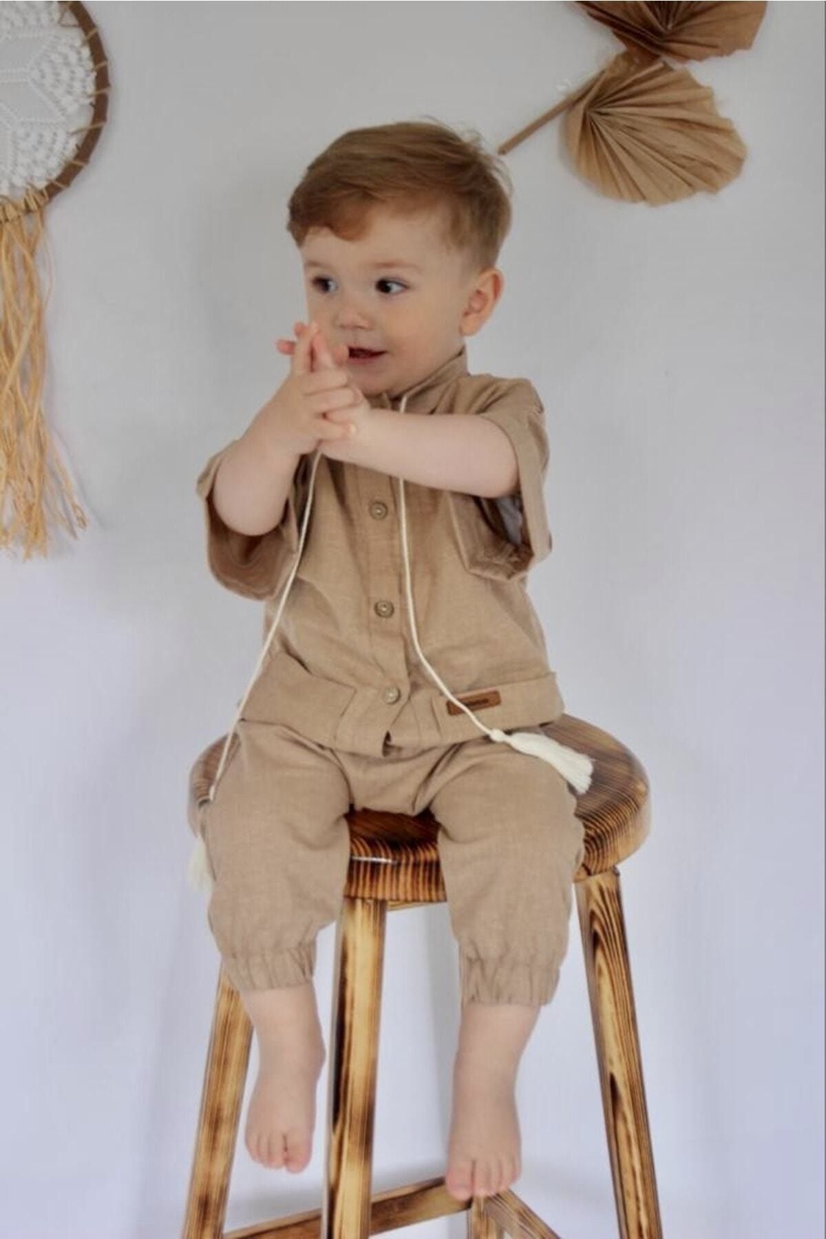 Poplinkids Sütlü Kahve Pamuk Keten Tulum  134