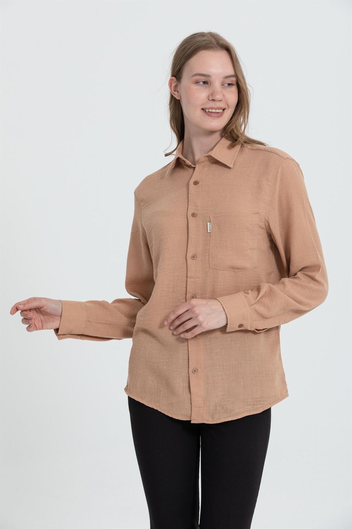 پیراهن آستین بلند یقه ای R-3935 تک جیب