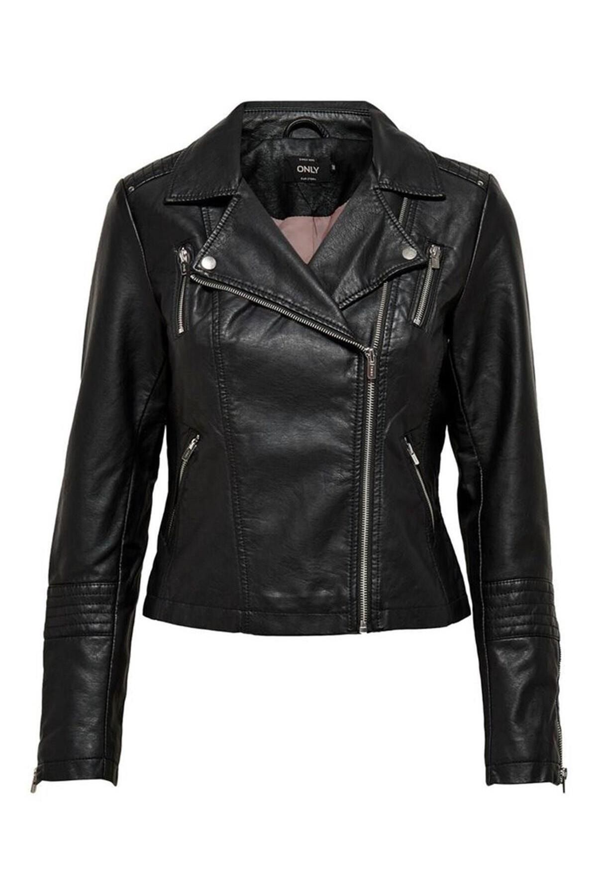 Only 15153079 Only Onlgemma Faux Leather Biker Otw Noos Women s Leather Coat and Jacket Black Trendyol