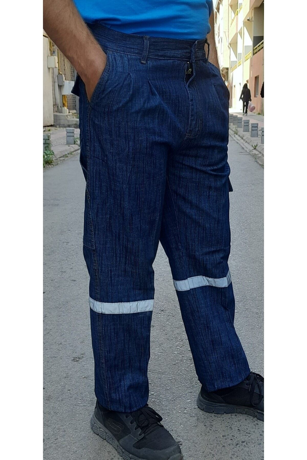APAYDIN-Pantaloni albaștri cu buzunar cargo 2