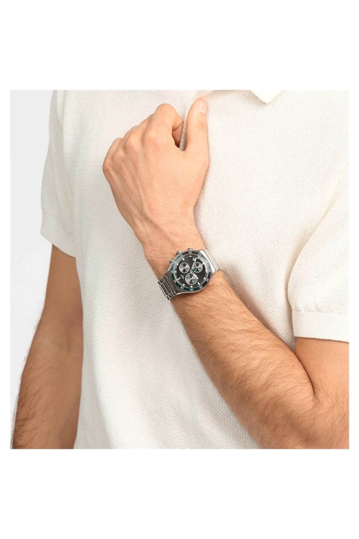 ساعت Swatch روزمره مردانه ایرونی سبز تیره Yvs506g اورجینال - تصویر 3