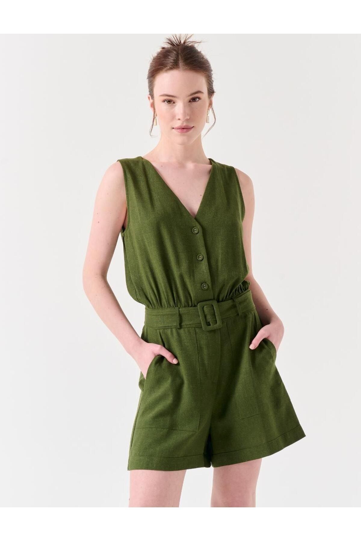 Khaki jumpsuit sale shorts