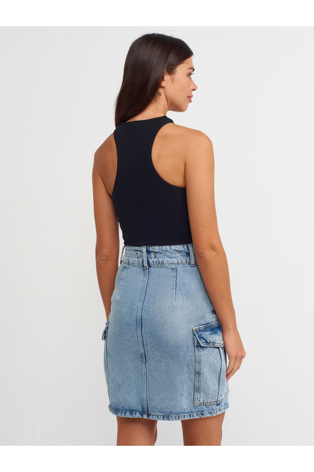 Dark blue denim 2025 skirt with buttons