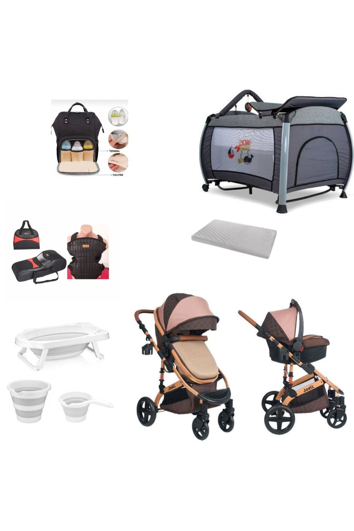 Joell Ayazkids Travel System, детская коляска, манеж, складной набор для ванной, люлька-кенгуру, 429405739103