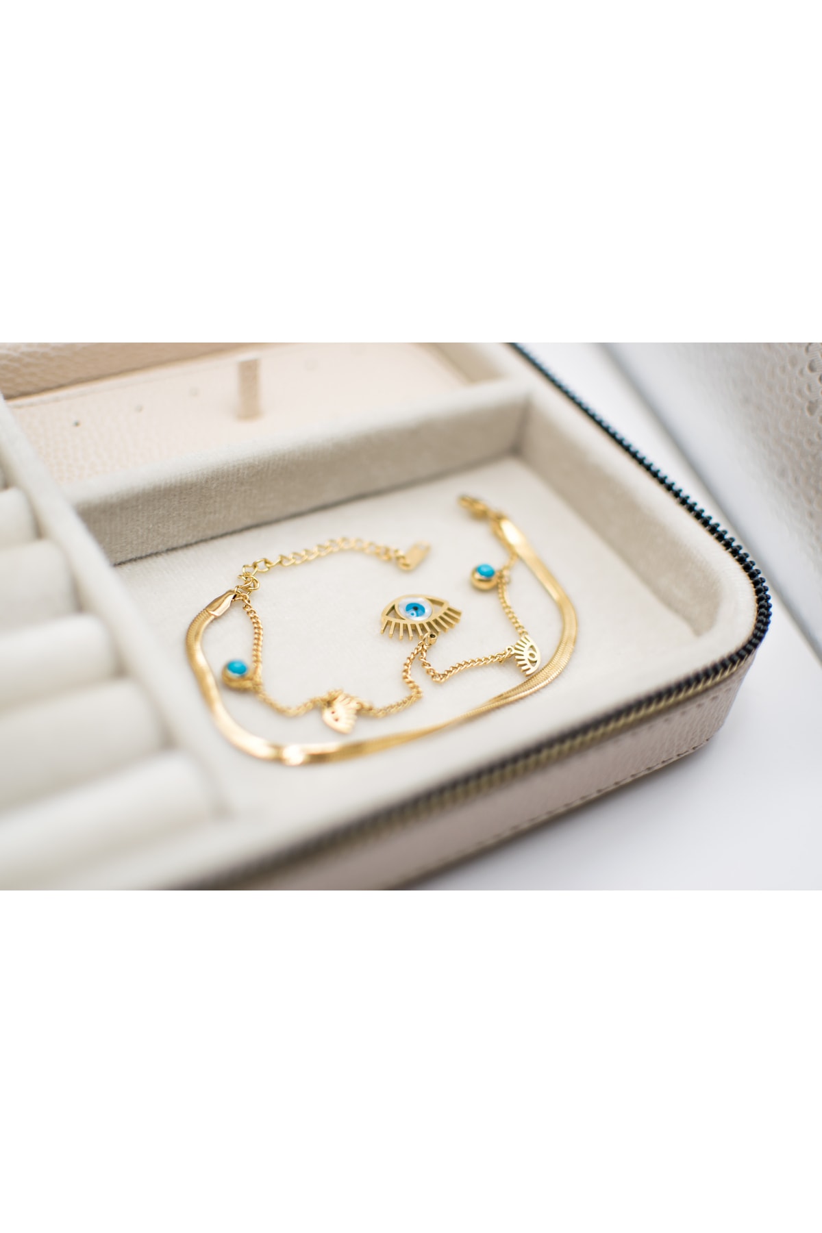 Nazar Boncuklu Gold Çelik Bileklik