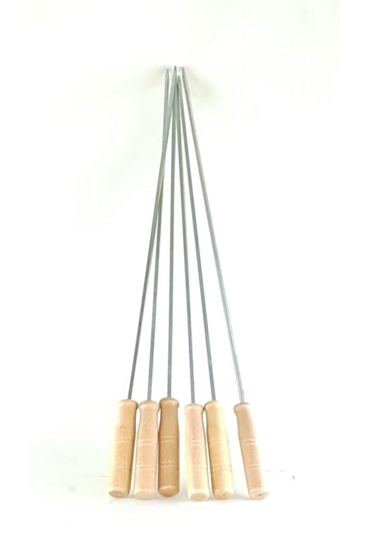 Hedisam Et Kebap Şiş Tahta Saplı Kalın Kare Et Ve Tavuk Galvaniz Kaplama Kalın Şiş - 6 Adet