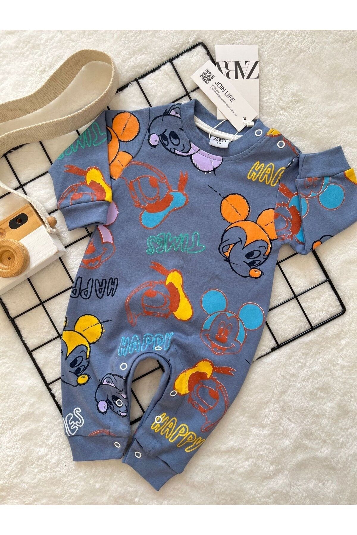 Minizade-Miki Printed Jumpsuit with Snaps at the Bottom 2