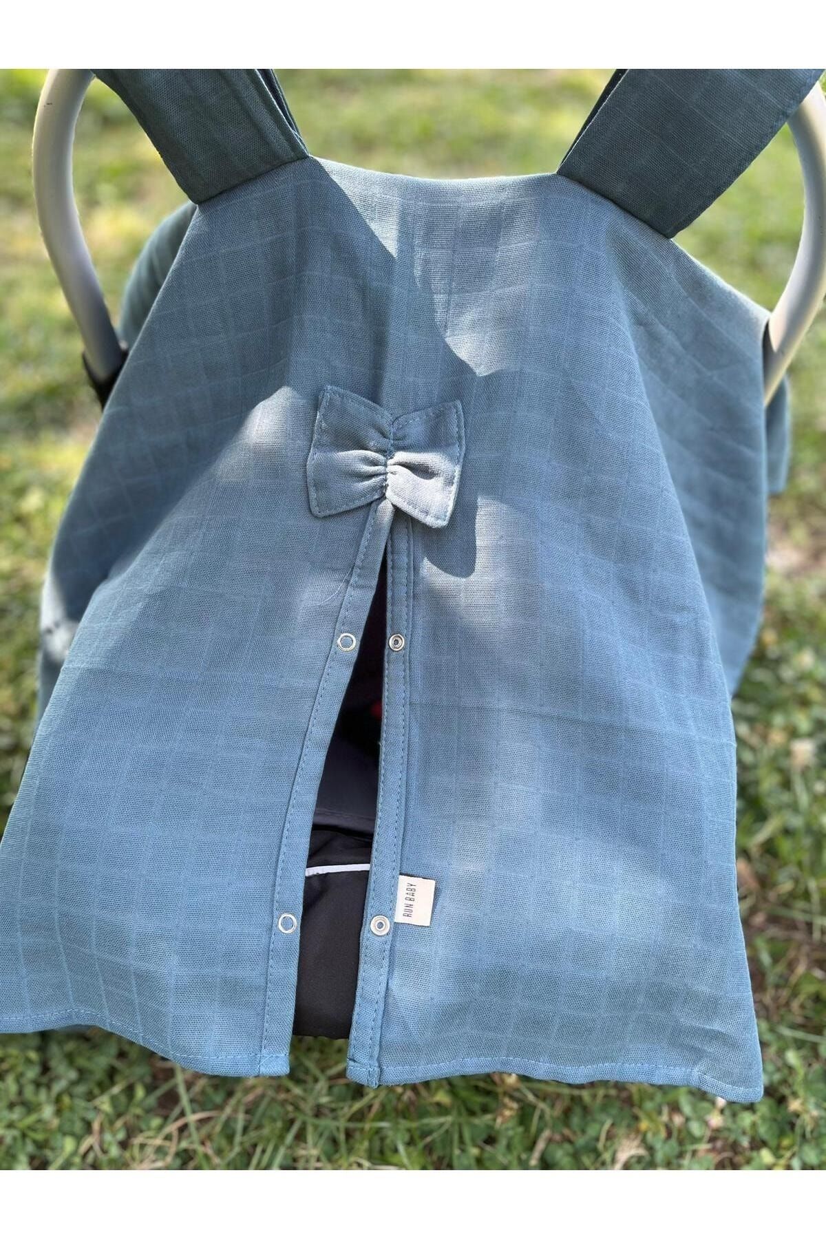 runbaby-Oeko-tex Certified 3-Piece Navy Blue Muslin Set (stroller COVER 100X120 MUSLIN COVER SCARF) 4