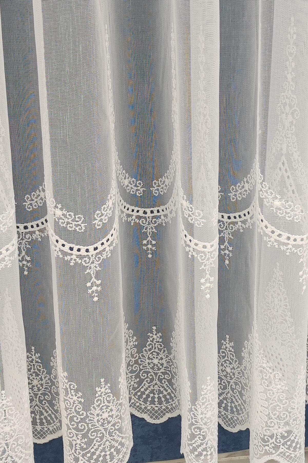 evihtiyaclarim by IOC-Tulle Curtain with Sprinkle Pattern New Season Linen Look Floor Does Not Require Ironing 1 x 2 Sparse Pleated Tulle Curtain 3