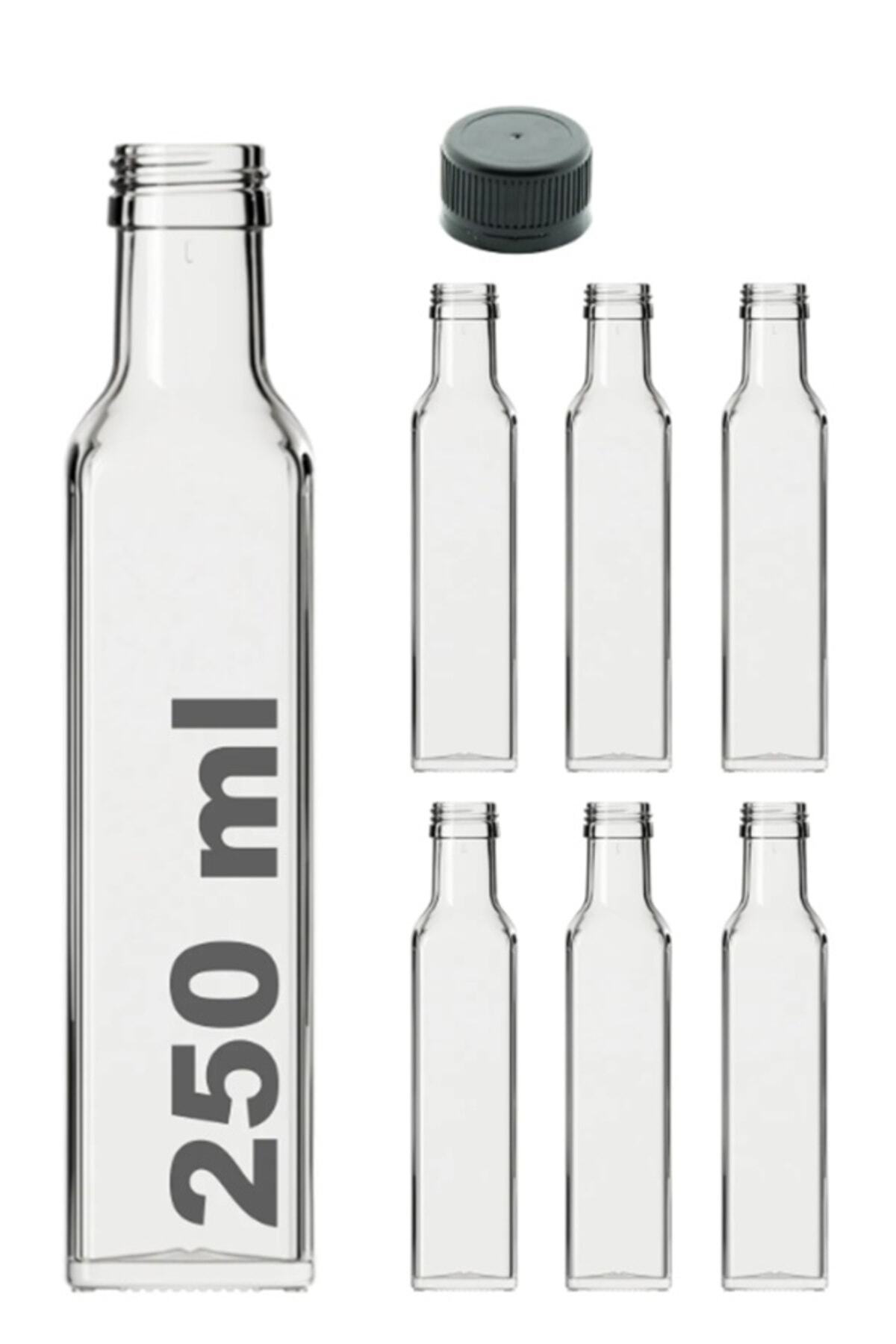 6 Pcs Multi-Purpose Clear Glass Square Maraska Bottle 250 ml with Sealed Lid