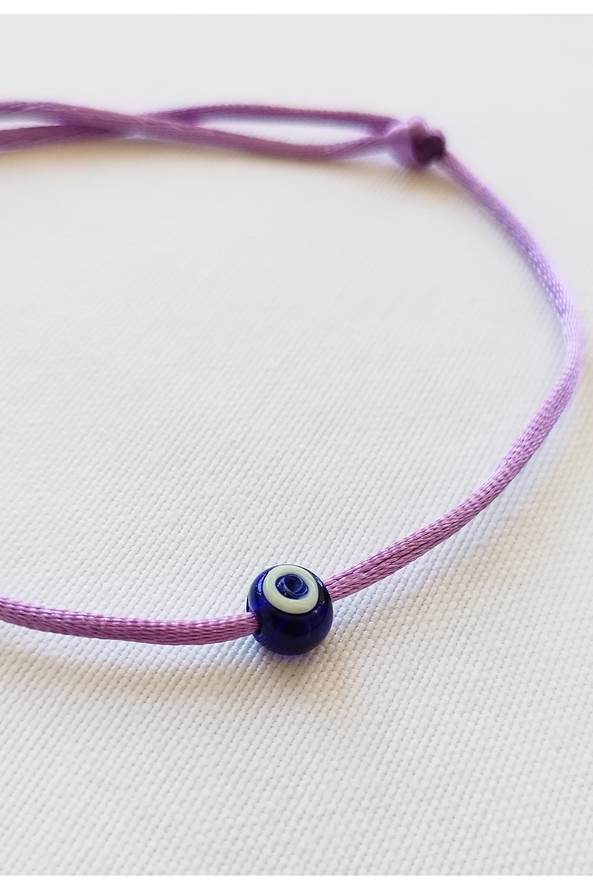 Lilac Satin Rope Glass Evil Eye Beaded Anklet