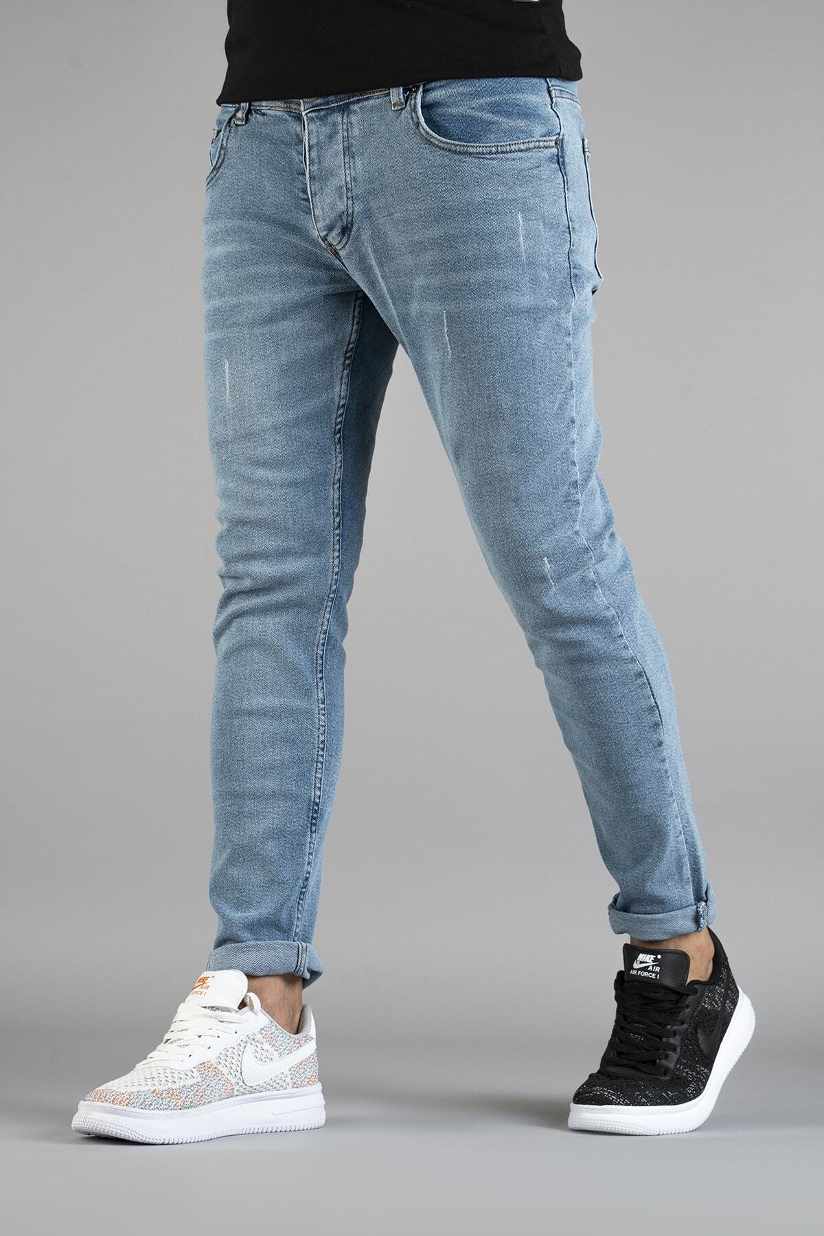 bombe-Pánské Slim Fit Úzký střih Džíny Kalhoty Ledově modré 3