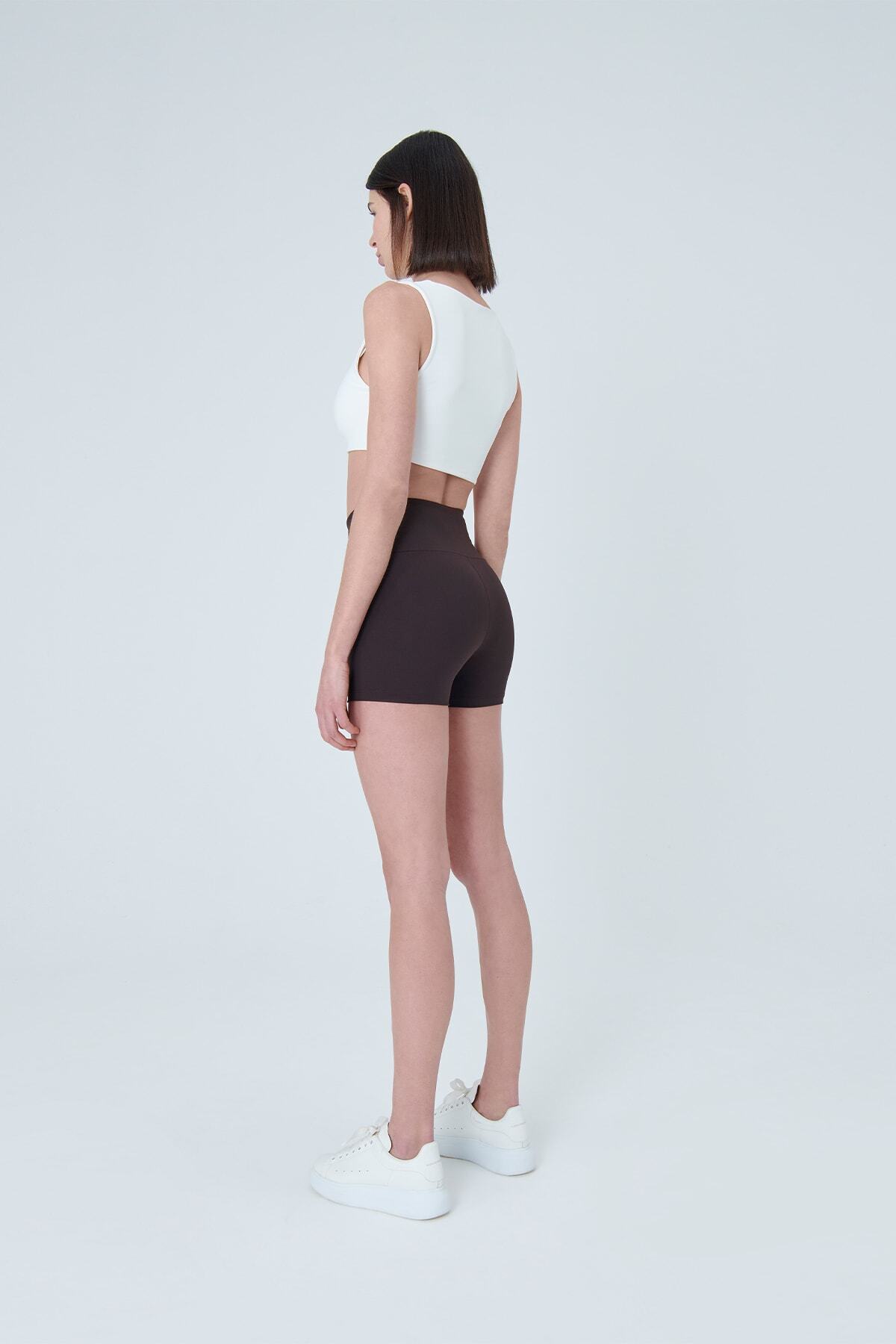 UP&FIT-Push Up High Waist Tummy Control Σορτς Κολάν Σκούρο Καφέ 4