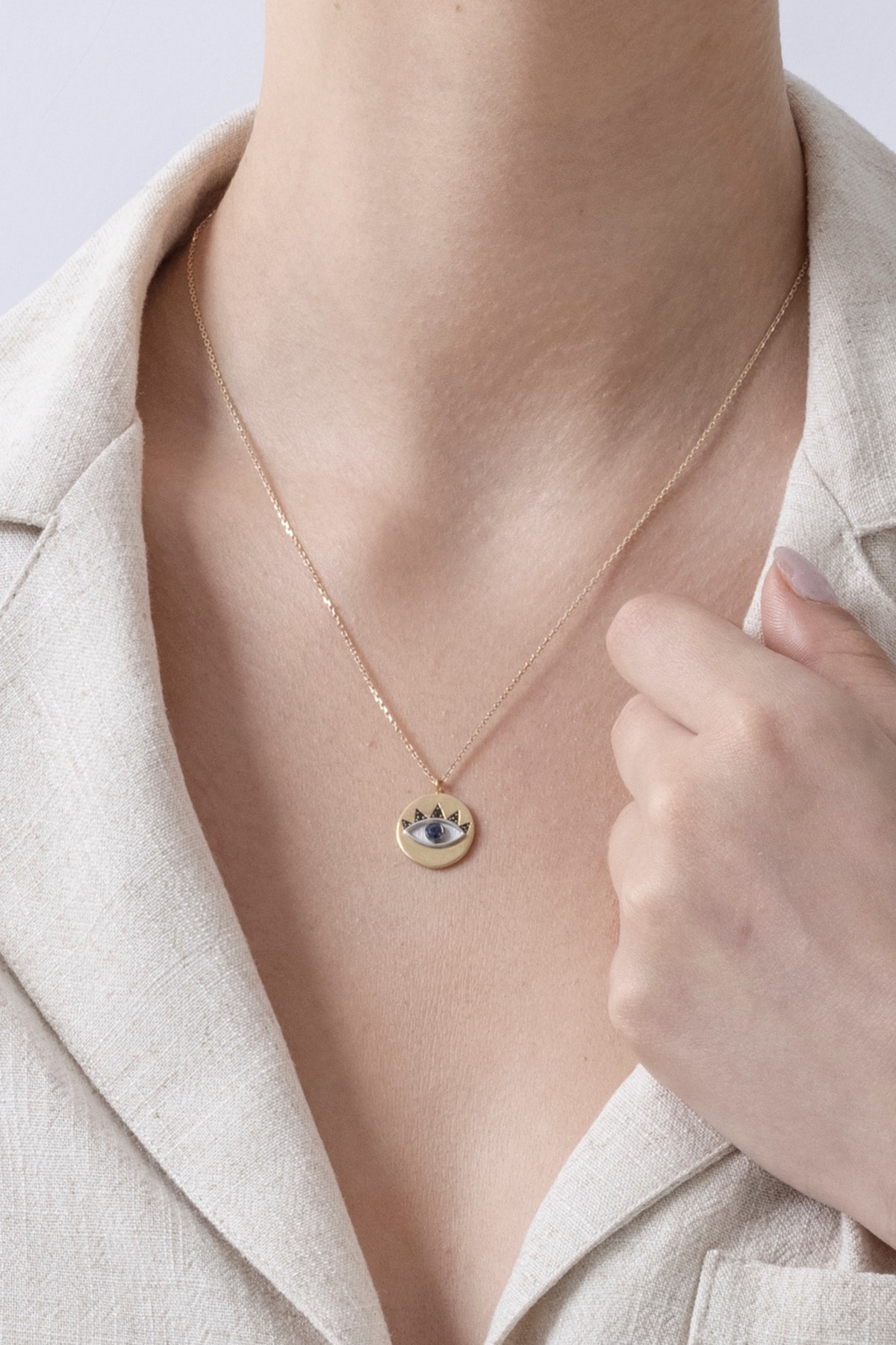 Safir Ve Siyah Zirkon Taşlı Queen's Eye 14k Altın Kaplama Gümüş Kolye