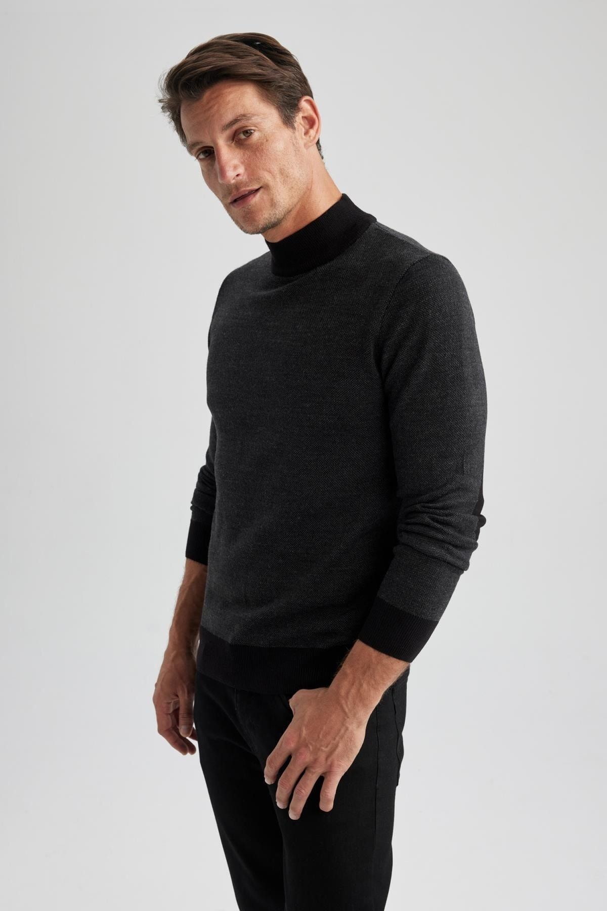 DeFacto-Regular Fit Color Block Turtleneck Sweater R9121Az23Wn 4