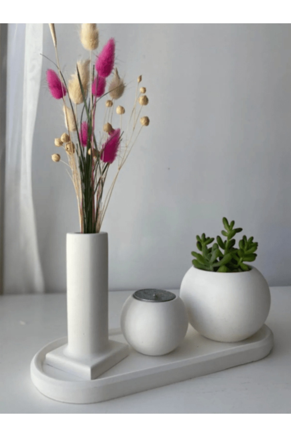 Concrete Incense Pot and Candle Holder Set, Gift Decorative Set, White Concrete Gift Set.