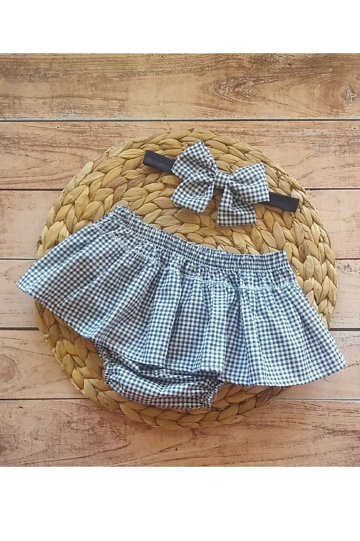 Panowill Design Baby Girl Gingham Ruffle Shorts Skirt and Headband