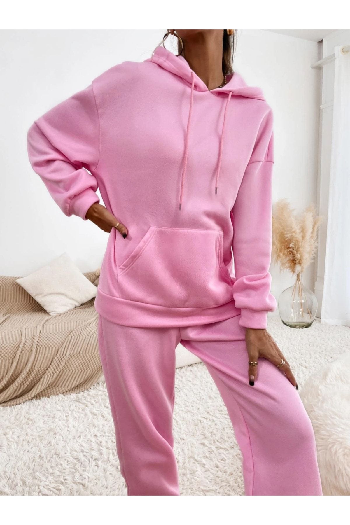 Women suede tracksuit pink online
