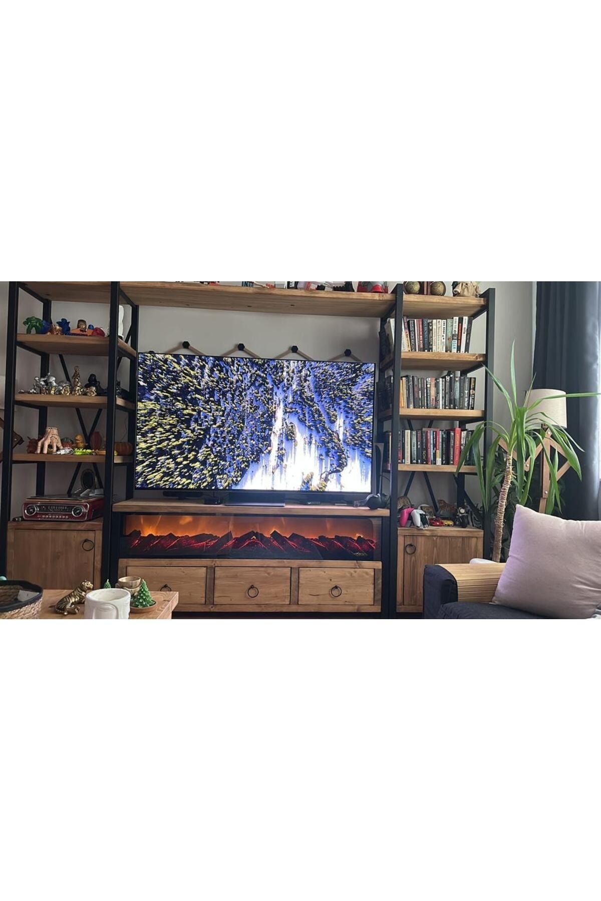 DEKORATİF ŞÖMİNE 5 RENK EFEKTİ+Bluetooht + Uzaktan Kumanda + ateş çıtırtısı 125X25X14 4